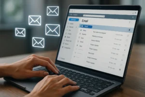 checking emails on laptop screen