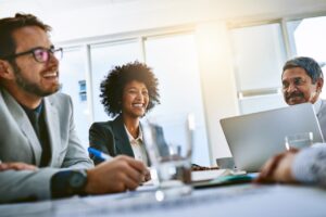 group of business people discussing IT needs