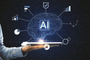 shadow artificial intelligence brain on tablet